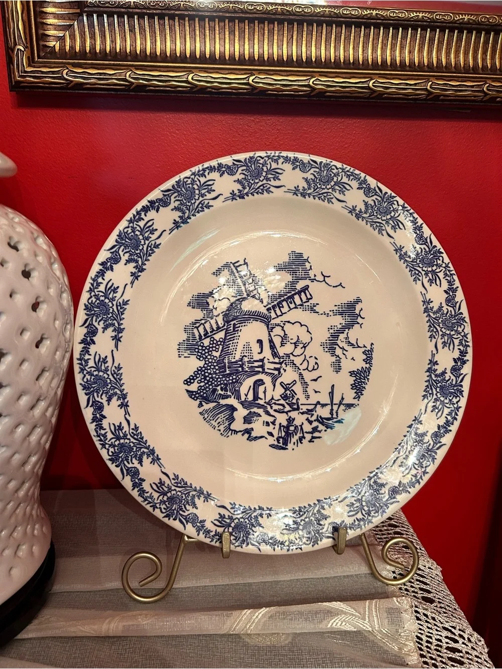 Vintage Royal China Blue and White Windmill Pattern Luncheon Plate. Made In USA